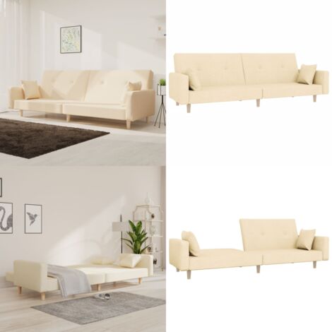 Divano Letto a 2 Posti con 2 Cuscini Crema in Tessuto - Divano letto 2 posti - Divano letto trasformabile