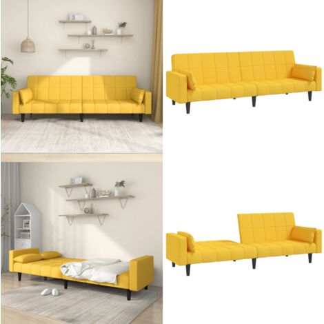 Divano Letto a 2 Posti con 2 Cuscini Giallo in Tessuto - Divano a 2 posti - Letto a 2 posti