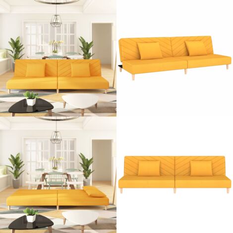 Divano Letto a 2 Posti con 2 Cuscini Giallo in Tessuto - Divano letto 2 posti - Divano letto giallo