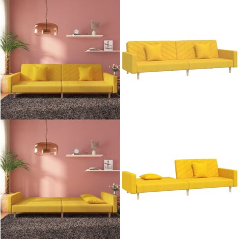 Divano Letto a 2 Posti con 2 Cuscini Giallo in Tessuto - Divano letto 2 posti - Divano letto giallo