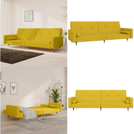 Divano Letto a 2 Posti con 2 Cuscini Giallo in Velluto - Divano a 2 posti - Letto a 2 posti