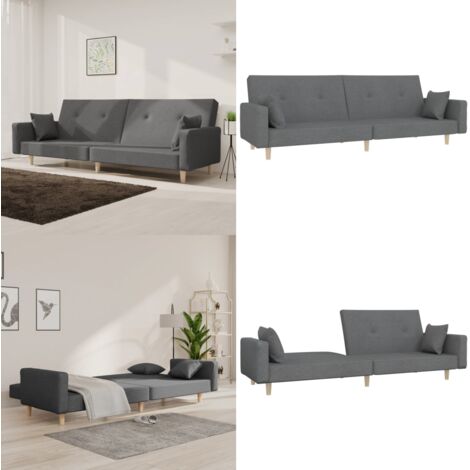 Divano Letto a 2 Posti con 2 Cuscini Grigio Chiaro in Tessuto - Letto a 2 posti - Divano letto 2 in 1