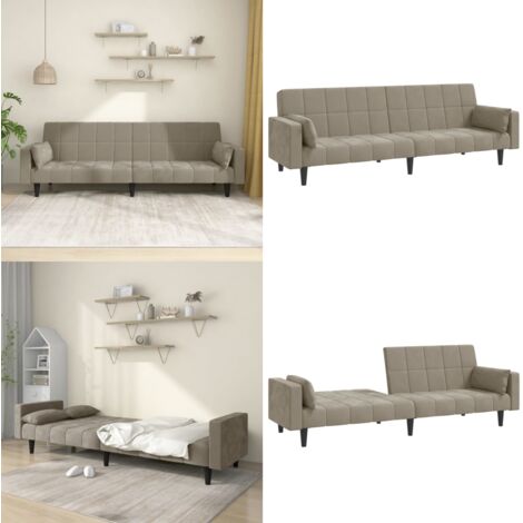 Divano Letto a 2 Posti con 2 Cuscini Grigio Chiaro in Velluto - Divano letto 2 posti - Divano letto trasformabile