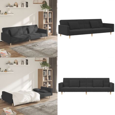 Divano Letto a 2 Posti con 2 Cuscini Grigio Scuro in Tessuto - Divano a 2 posti - Letto a 2 posti