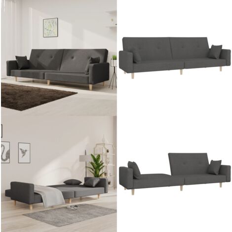 Divano Letto a 2 Posti con 2 Cuscini Grigio Scuro in Tessuto - Divano a 2 posti - Letto a 2 posti