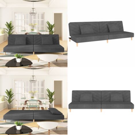 Divano Letto a 2 Posti con 2 Cuscini Grigio Scuro in Tessuto - Divano letto 2 posti - Divano letto trasformabile