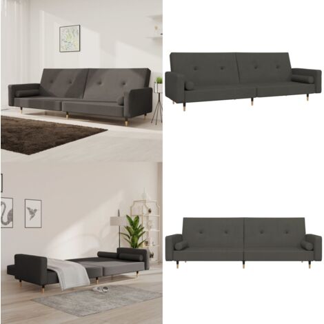 Divano Letto a 2 Posti con 2 Cuscini Grigio Scuro in Velluto - Divano a 2 posti - Letto a 2 posti