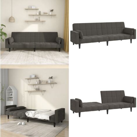 Divano Letto a 2 Posti con 2 Cuscini Grigio Scuro in Velluto - Divano letto 2 posti - Divano letto con cuscini