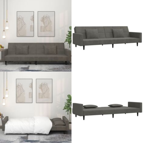 Divano Letto a 2 Posti con 2 Cuscini Grigio Scuro in Velluto - Divano letto 2 posti - Divano letto con cuscini