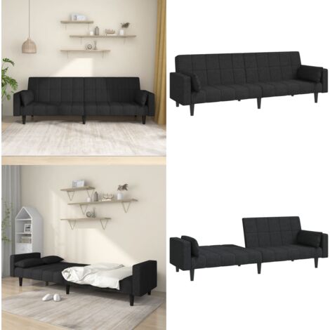 Divano Letto a 2 Posti con 2 Cuscini Nero in Tessuto - Divano a 2 posti - Letto a 2 posti