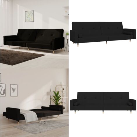 Divano Letto a 2 Posti con 2 Cuscini Nero in Velluto - Divano a 2 posti - Letto a 2 posti