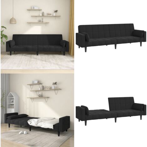 Divano Letto a 2 Posti con 2 Cuscini Nero in Velluto - Divano letto 2 posti - Divano letto trasformabile