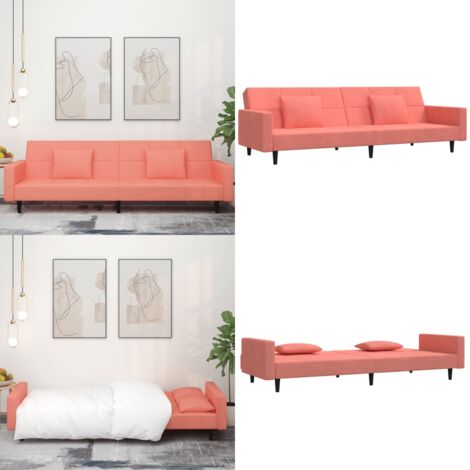 Divano Letto a 2 Posti con 2 Cuscini Rosa in Velluto - Divano a 2 posti - Letto a 2 posti