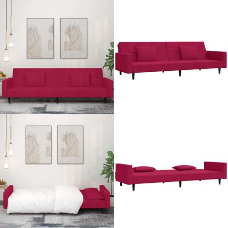 Divano Letto a 2 Posti con 2 Cuscini Rosso Vino in Velluto - Divano letto 2 posti - Divano letto trasformabile