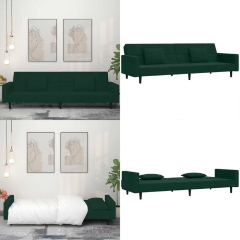Divano Letto a 2 Posti con 2 Cuscini Verde Scuro in Velluto - Divano a 2 posti - Letto a 2 posti