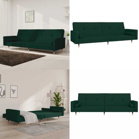 Divano Letto a 2 Posti con 2 Cuscini Verde Scuro in Velluto - Divano a 2 posti - Letto a 2 posti