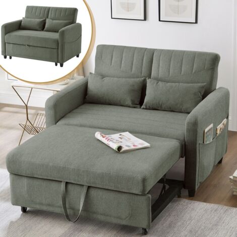 Divano letto a 2 posti - Divano letto 114x77x82,5 cm - schienale regolabile in 3 posizioni - stile contemporaneo - cotone e lino - Verde militare