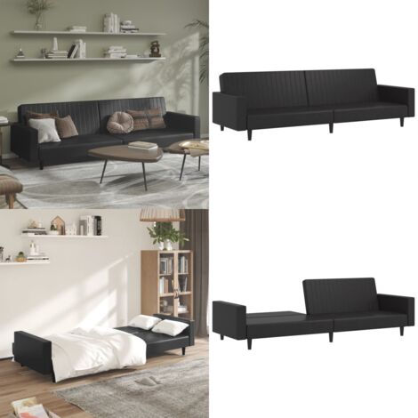 Divano Letto a 2 Posti Nero in Similpelle - Divano letto 2 posti - Divano letto nero