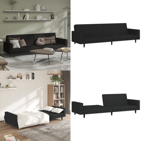 Divano Letto a 2 Posti Nero in Velluto - Divano a 2 posti - Letto a 2 posti