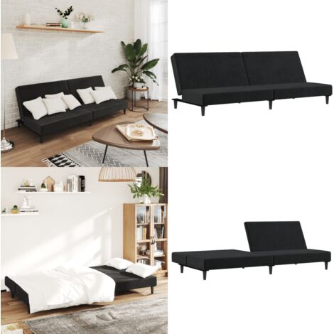 Divano Letto a 2 Posti Nero in Velluto - Divano letto 2 posti - Divano letto nero