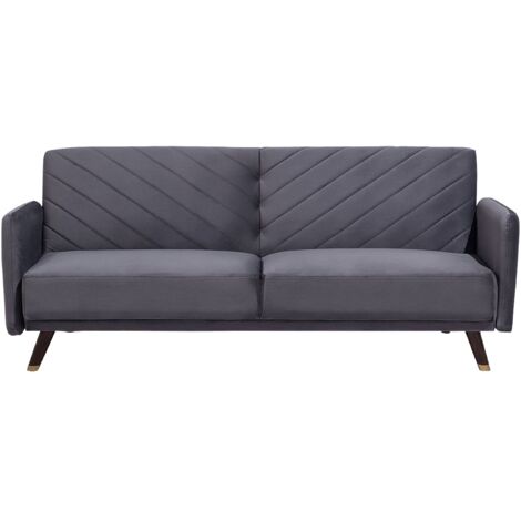 Divano Letto a 3 Posti Rivestimento in Velluto Grigio Gambe in Legno Senja