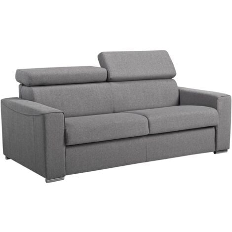Divano letto a ribalta 3 posti in tessuto Grigio - Materasso larghezza 140 cm - Spessore 18 cm - VIZIR