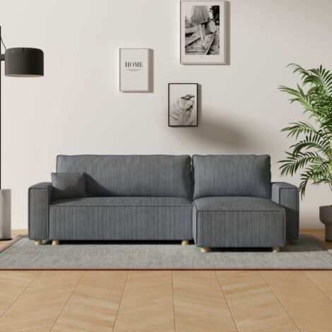 Divano letto angolare 4 posti in velluto a coste grigio COSY