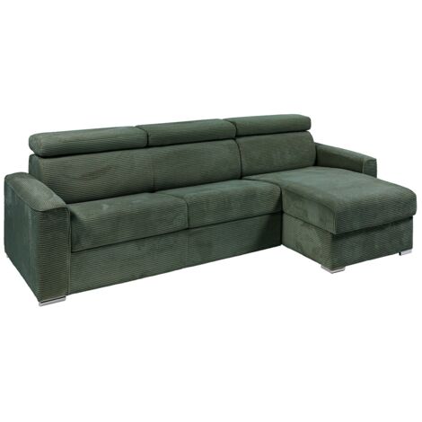 Divano letto angolare a ribalta angolo reversibile Letto 160cm Materasso 22cm in Velluto a coste Verde - VIZIR