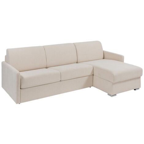 Divano letto angolare a ribalta Posto letto 140 cm Materasso 14 cm in Tessuto Beige - CALIFE
