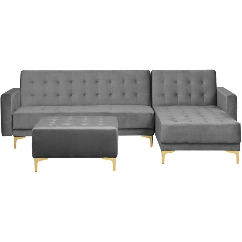 Divano letto angolare con ottomano in velluto grigio sinistro Aberdeen