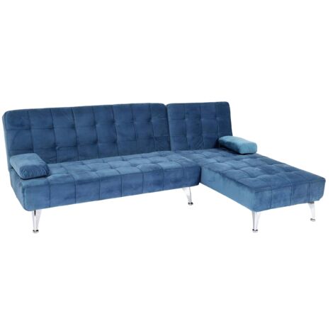 Divano letto angolare con penisola sofà reclinabile HHG-729 legno velluto blu