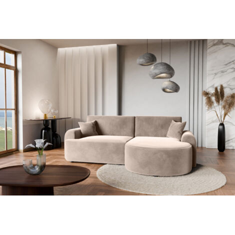 Divano letto angolare destro con vano contenitore ARTE PREMIUM in velluto a coste beige del produttore - VINOTTI