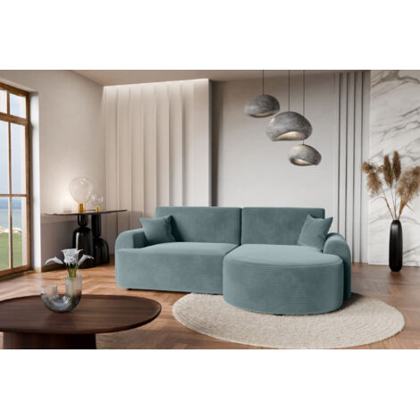 Divano letto angolare destro con vano contenitore ARTE PREMIUM in velluto a coste turchese del produttore - VINOTTI