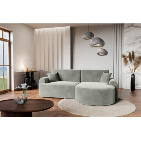 Divano letto angolare destro con vano contenitore ARTE PREMIUM in velluto a coste verde del produttore - VINOTTI