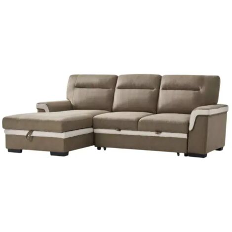 divano letto angolare "erika" in tessuto marrone con penisola a sinistra 254x92/165x102 cm