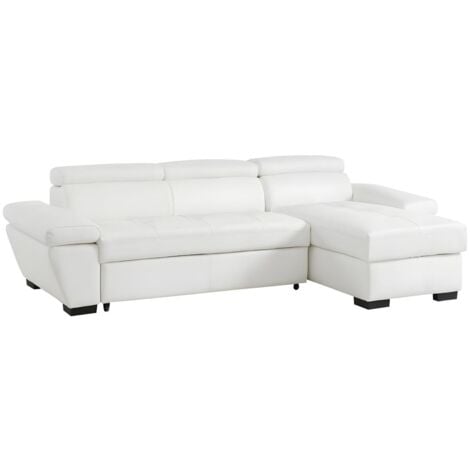 Divano letto angolare in pelle Bianco - Angolo a destra - JONOVA