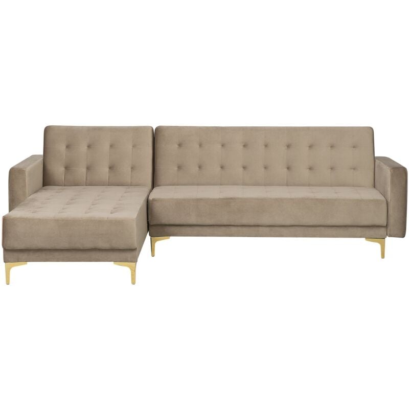 Divano letto angolare in velluto beige sabbia versione destra Aberdeen