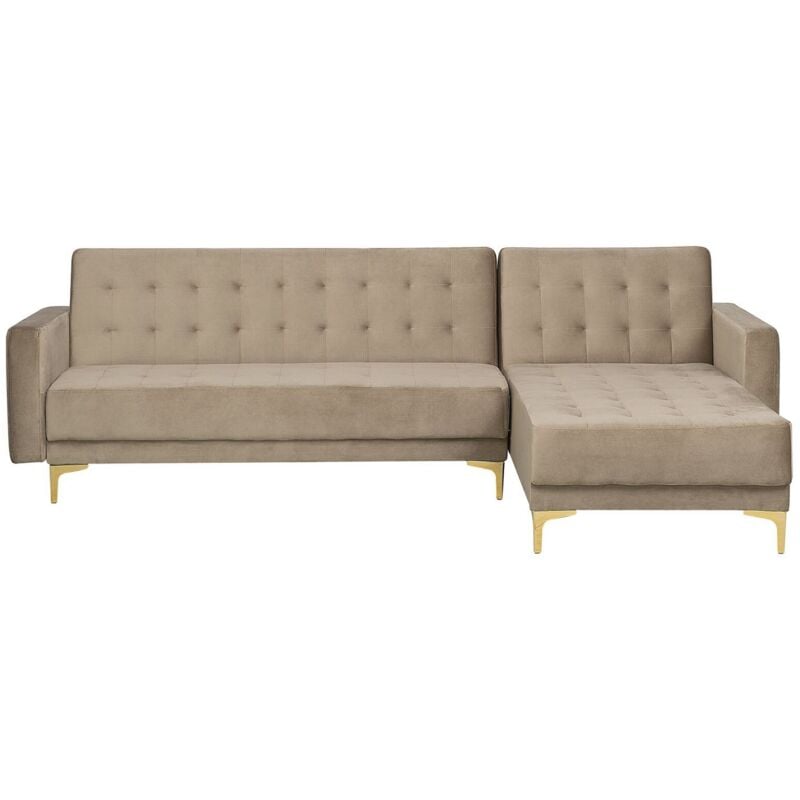 Divano letto angolare in velluto beige sabbia versione sinistra Aberdeen