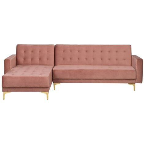 Divano letto angolare in velluto rosa versione destra Aberdeen