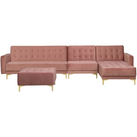 Divano letto angolare ottomana velluto rosa sinistro Aberdeen