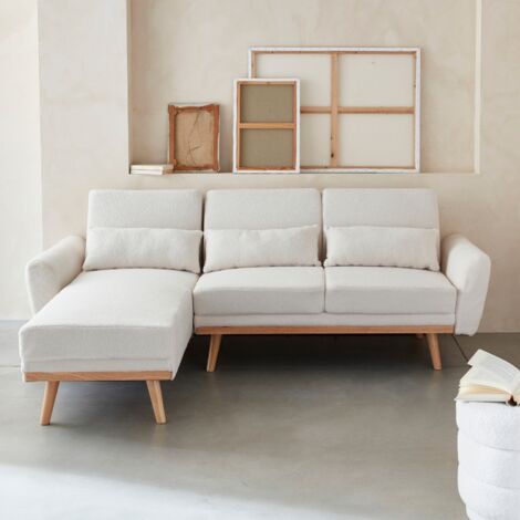 SWEEEK Divano letto angolare reversibile a 3 posti con rivestimento in bouclé
