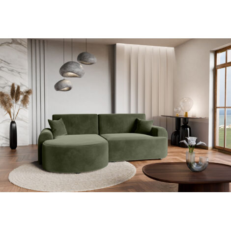 Divano letto angolare sinistro con vano contenitore ARTE PREMIUM in velluto a coste verde bottiglia del produttore - VINOTTI