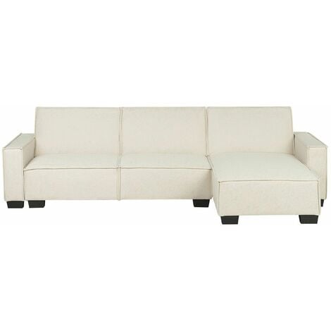 Divano Letto Angolare Versione Sinistra in Tessuto Imbottito Beige Romedal
