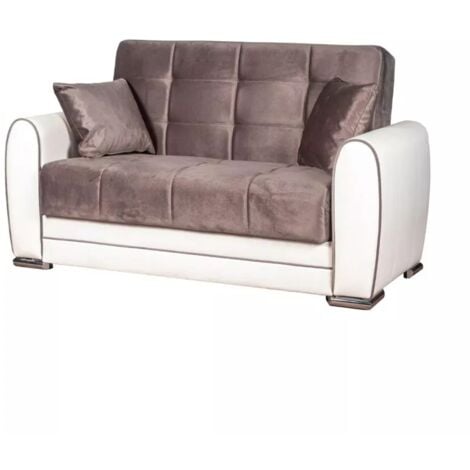 divano letto "apollo" 2 posti in ecopelle grigio e bianco, 163x84x91 cm
