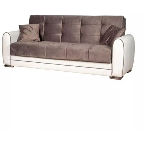 divano letto "apollo" 3 posti in ecopelle grigio e bianco, 220x84x91 cm