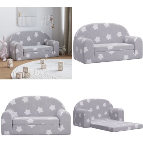 Divano Letto Bambini a 2 Posti Grigio Chiaro con Stelle Peluche - Divano per bambini 2 posti - Poltrona per bambini