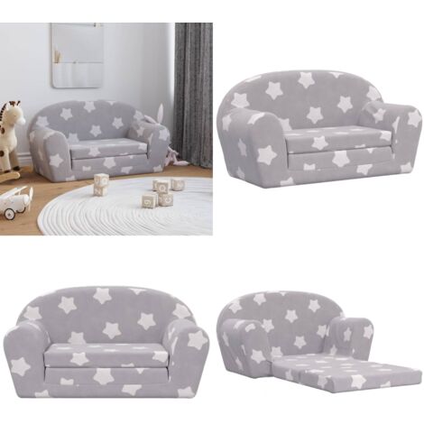 Divano Letto Bambini a 2 Posti Grigio Chiaro con Stelle Peluche - Divano per bambini 2 posti - Poltrona per bambini