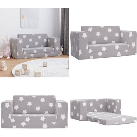 Divano Letto Bambini a 2 Posti Grigio Chiaro con Stelle Peluche - Divano per bambini 2 posti - Poltrona per bambini