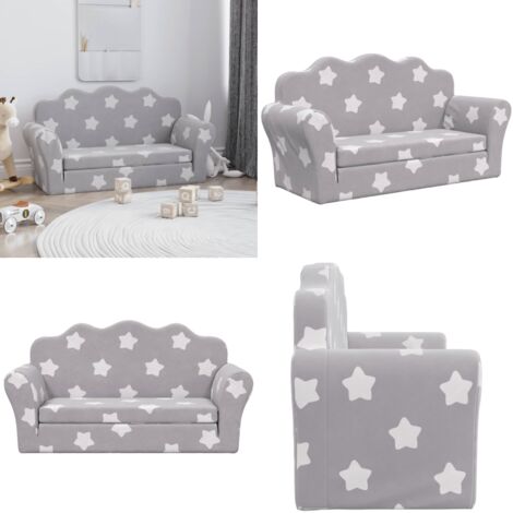Divano Letto Bambini a 2 Posti Grigio Chiaro con Stelle Peluche - Divano per bambini 2 posti - Poltrona per bambini