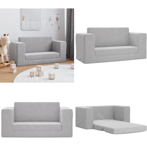 Divano Letto Bambini a 2 Posti Grigio Chiaro in Morbido Peluche - Divano per bambini 2 posti - Poltrona per bambini